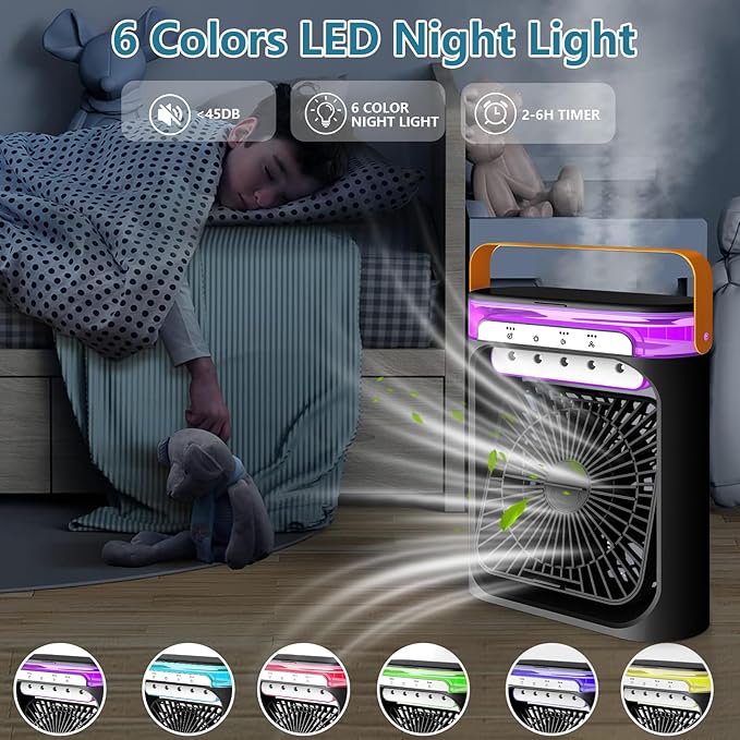 Ventilador portátil con humidificador y luz led